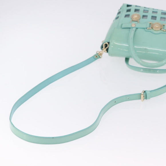 VERSACE Hand Bag Patent leather 2way Green Gold Auth BA14483