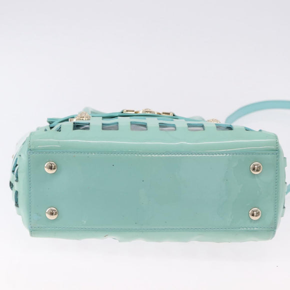 VERSACE Hand Bag Patent leather 2way Green Gold Auth BA14483
