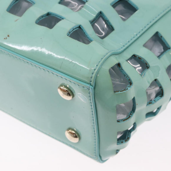VERSACE Hand Bag Patent leather 2way Green Gold Auth BA14483
