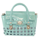 VERSACE Hand Bag Patent leather 2way Green Gold Auth BA14483-13