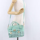 VERSACE Hand Bag Patent leather 2way Green Gold Auth BA14483-25