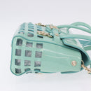 VERSACE Hand Bag Patent leather 2way Green Gold Auth BA14483-3