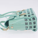 VERSACE Hand Bag Patent leather 2way Green Gold Auth BA14483-4