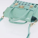 VERSACE Hand Bag Patent leather 2way Green Gold Auth BA14483-7