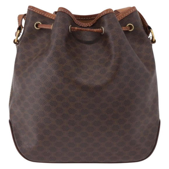 CELINE Macadam Canvas Shoulder Bag PVC Leather Brown Gold Auth BA14485