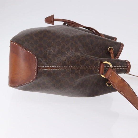 CELINE Macadam Canvas Shoulder Bag PVC Leather Brown Gold Auth BA14485