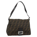 FENDI Zucca Canvas Mamma Baguette Shoulder Bag Brown Black Auth BA14486V-1
