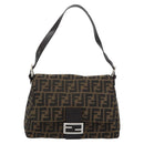FENDI Zucca Canvas Mamma Baguette Shoulder Bag Brown Black Auth BA14486V-13