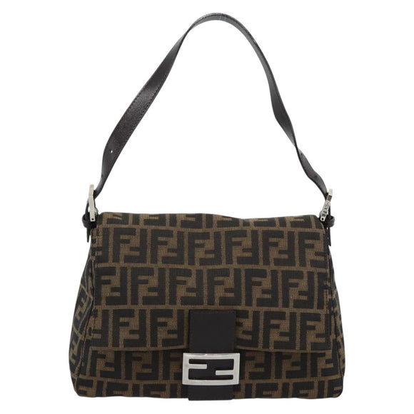 FENDI Zucca Canvas Mamma Baguette Shoulder Bag Brown Black Auth BA14486V