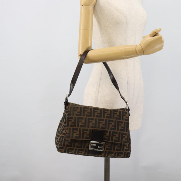 FENDI Zucca Canvas Mamma Baguette Shoulder Bag Brown Black Auth BA14486V