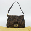 FENDI Zucca Canvas Mamma Baguette Shoulder Bag Brown Black Auth BA14486V-12
