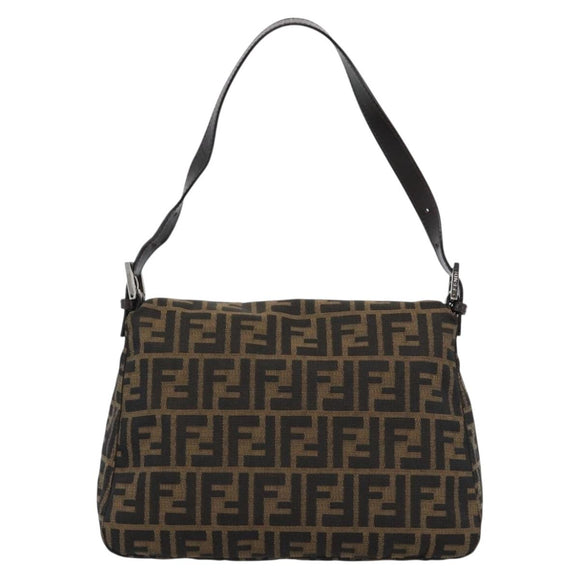 FENDI Zucca Canvas Mamma Baguette Shoulder Bag Brown Black Auth BA14486V
