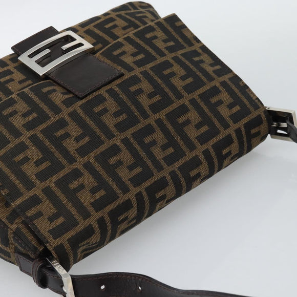 FENDI Zucca Canvas Mamma Baguette Shoulder Bag Brown Black Auth BA14486V