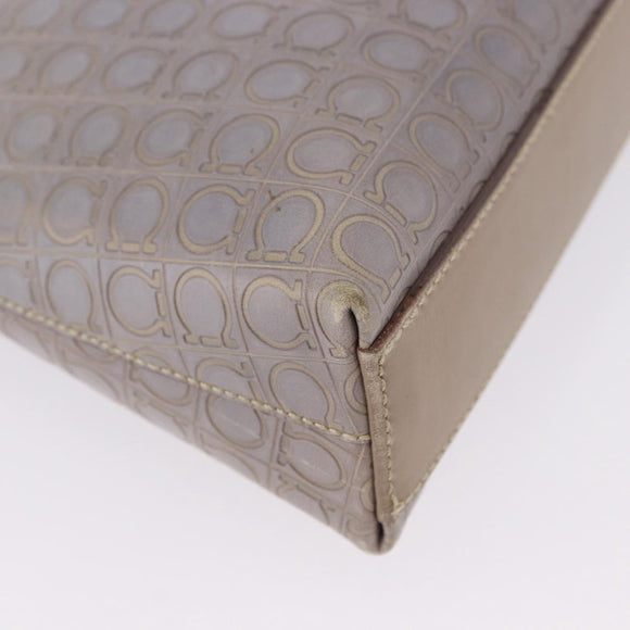 Salvatore Ferragamo Gancini Hand Bag Leather Gray Gold Auth BA14490A