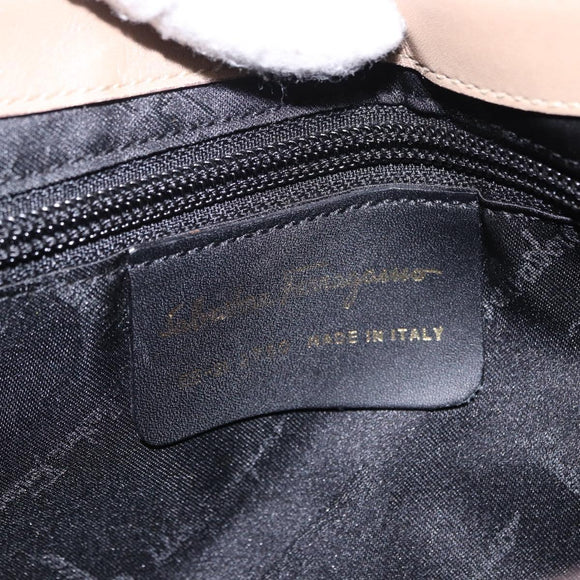 Salvatore Ferragamo Gancini Hand Bag Leather Gray Gold Auth BA14490A