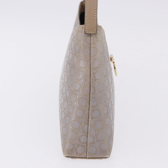 Salvatore Ferragamo Gancini Hand Bag Leather Gray Gold Auth BA14490A