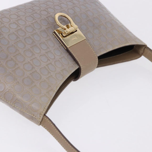 Salvatore Ferragamo Gancini Hand Bag Leather Gray Gold Auth BA14490A
