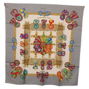 HERMES Carre 90 Scarf ”LES RUBANS DU CHEVAL” Silk Gray Auth BA14492-1