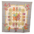HERMES Carre 90 Scarf ”LES RUBANS DU CHEVAL” Silk Gray Auth BA14492-14