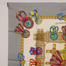 HERMES Carre 90 Scarf ”LES RUBANS DU CHEVAL” Silk Gray Auth BA14492-2