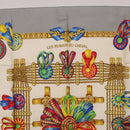HERMES Carre 90 Scarf ”LES RUBANS DU CHEVAL” Silk Gray Auth BA14492-3