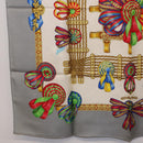 HERMES Carre 90 Scarf ”LES RUBANS DU CHEVAL” Silk Gray Auth BA14492-8