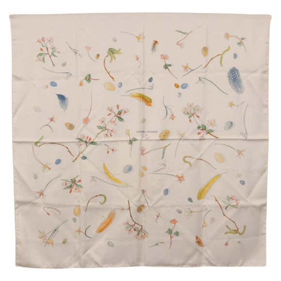 HERMES Carre 90 Scarf Silk White Auth BA14507