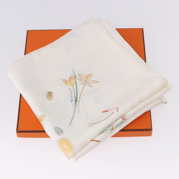 HERMES Carre 90 Scarf Silk White Auth BA14507