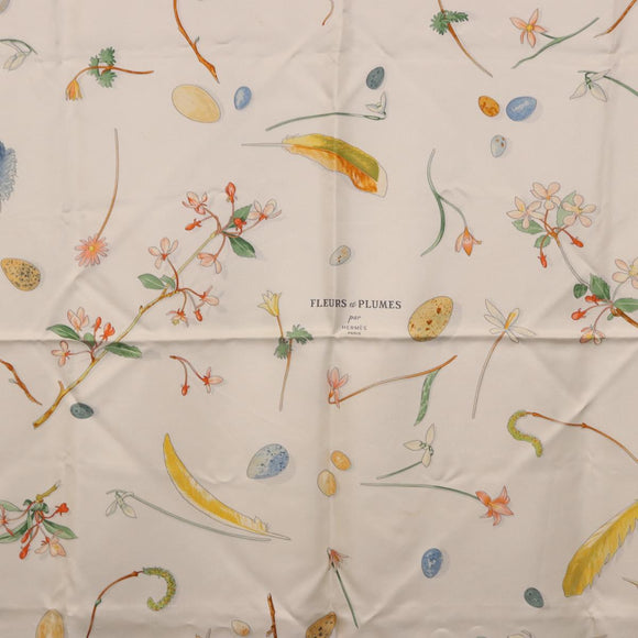 HERMES Carre 90 Scarf Silk White Auth BA14507