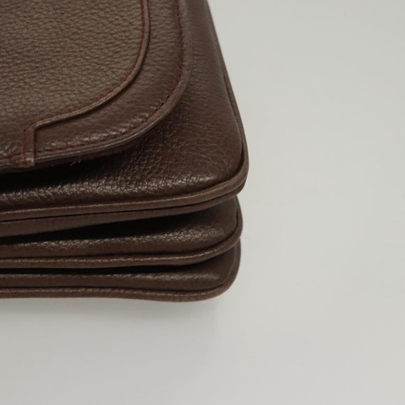 BALLY Shoulder Bag Leather Dark Brown Gold Auth BA1451