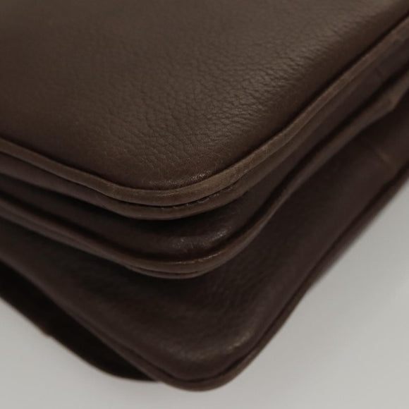 BALLY Shoulder Bag Leather Dark Brown Gold Auth BA1451