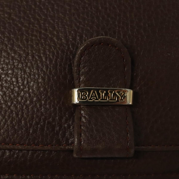 BALLY Shoulder Bag Leather Dark Brown Gold Auth BA1451