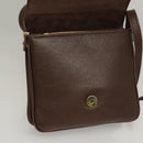 BALLY Shoulder Bag Leather Dark Brown Gold Auth BA1451-11
