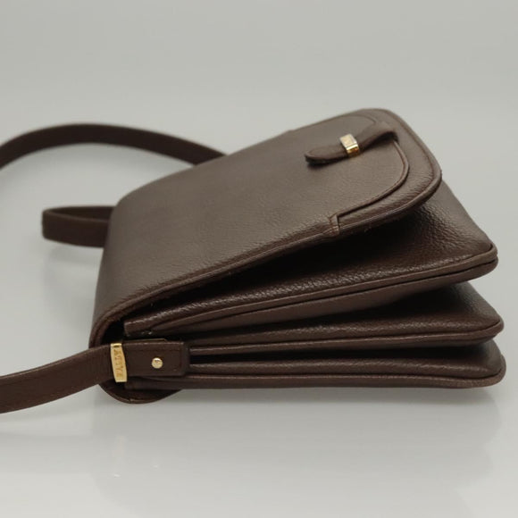 BALLY Shoulder Bag Leather Dark Brown Gold Auth BA1451
