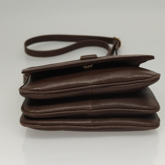 BALLY Shoulder Bag Leather Dark Brown Gold Auth BA1451