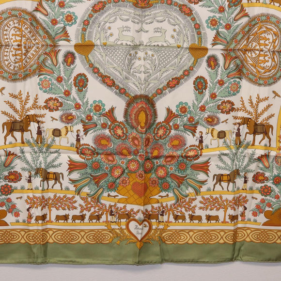 HERMES Carre 90 Scarf ”Decoupages” Silk LIme Green Auth BA14514M