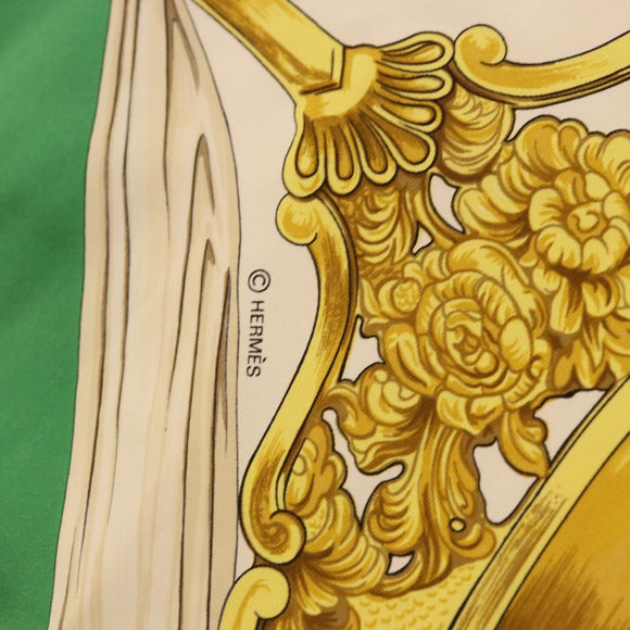 HERMES Carre 90 Scarf ”ETRIERS” Silk Green Auth BA14516