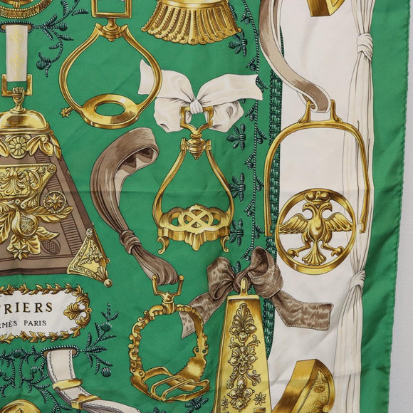 HERMES Carre 90 Scarf ”ETRIERS” Silk Green Auth BA14516