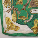 HERMES Carre 90 Scarf ”ETRIERS” Silk Green Auth BA14516-8