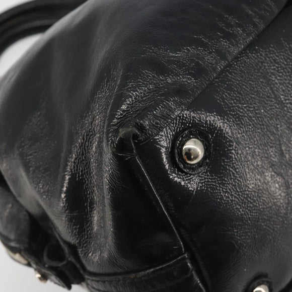SAINT LAURENT Hand Bag Patent Leather Black Silver 208315 Auth BA14519