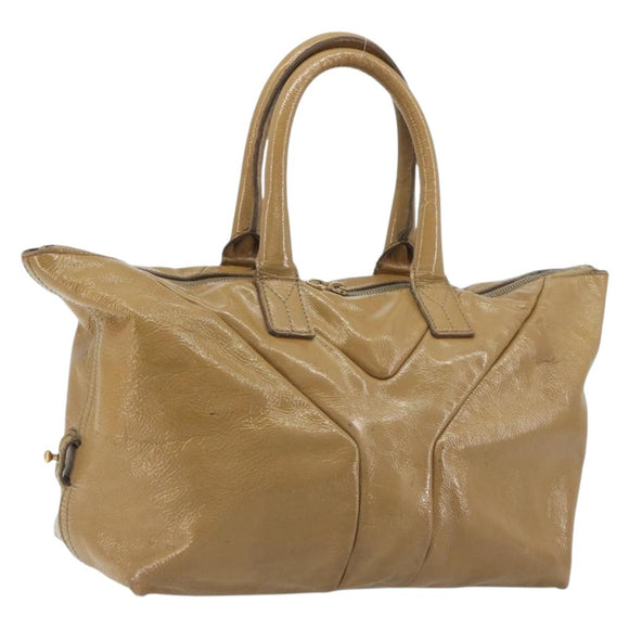 SAINT LAURENT Hand Bag Patent Leather Beige Gold 208315 Auth BA14520