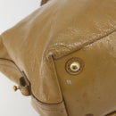SAINT LAURENT Hand Bag Patent Leather Beige Gold 208315 Auth BA14520-11