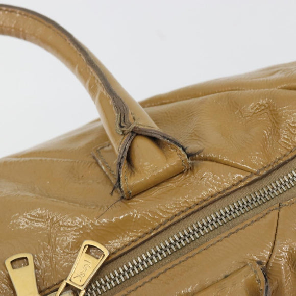 SAINT LAURENT Hand Bag Patent Leather Beige Gold 208315 Auth BA14520