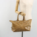 SAINT LAURENT Hand Bag Patent Leather Beige Gold 208315 Auth BA14520-24