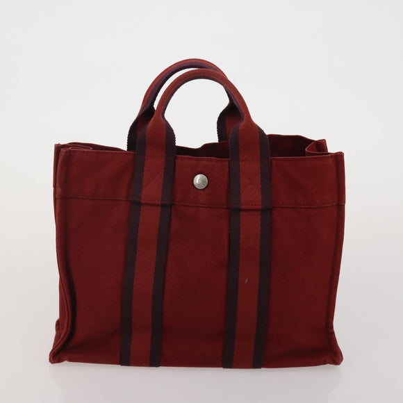 HERMES Fourre Tout Hand Bag cotton 5 Set Black Red Navy Auth BA14521