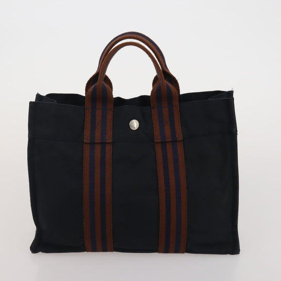 HERMES Fourre Tout Hand Bag cotton 5 Set Black Red Navy Auth BA14521