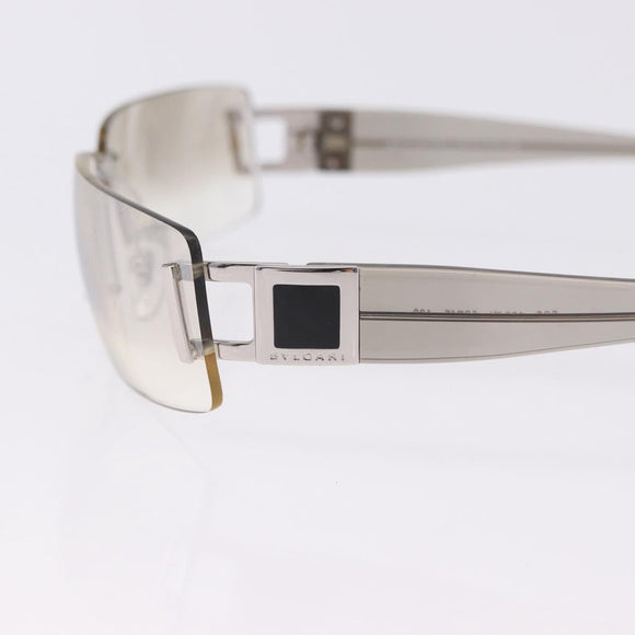 BVLGARI Rimless Sunglasses Metal Clear Silver Auth BA14525