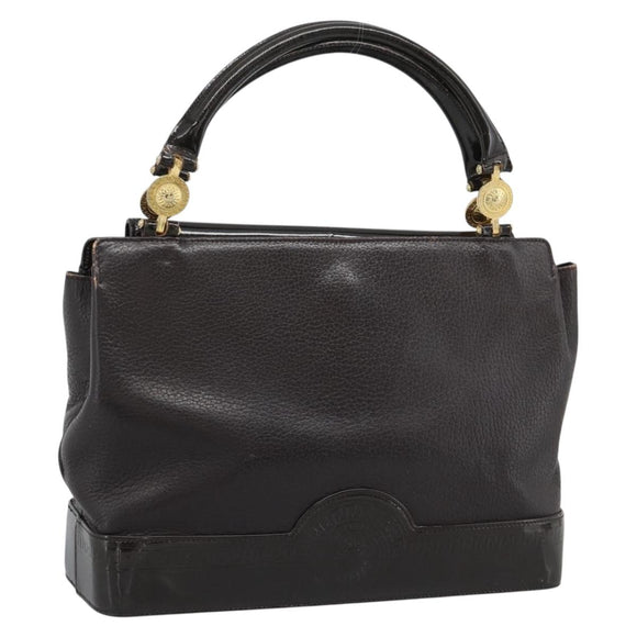 VERSACE Hand Bag Leather Brown Gold Tone Auth BA14561
