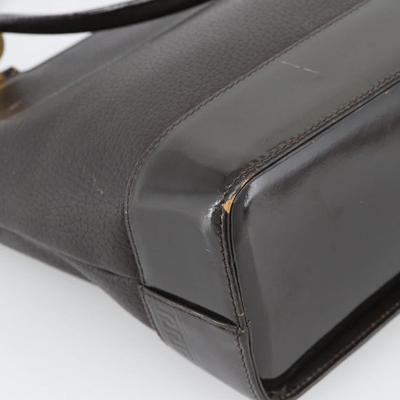 VERSACE Hand Bag Leather Brown Gold Tone Auth BA14561