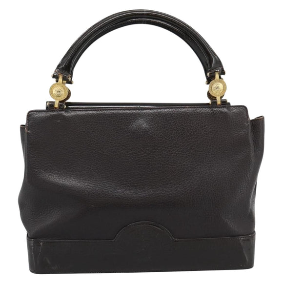VERSACE Hand Bag Leather Brown Gold Tone Auth BA14561